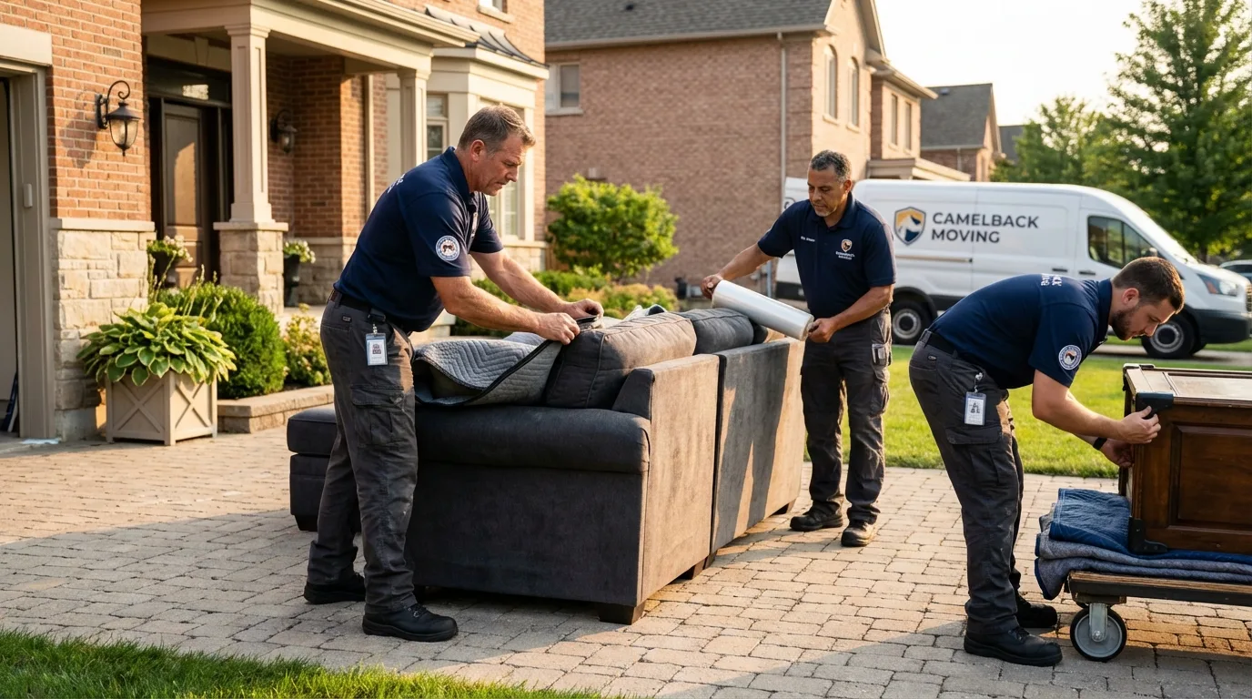 Large estate moving crew wrapping furniture in Geneseo, NY