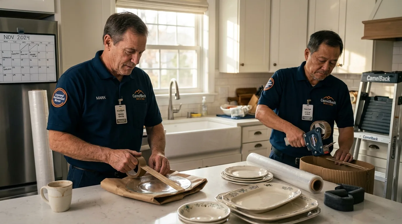 Professional crew packing kitchen dishware in Geneseo, NY